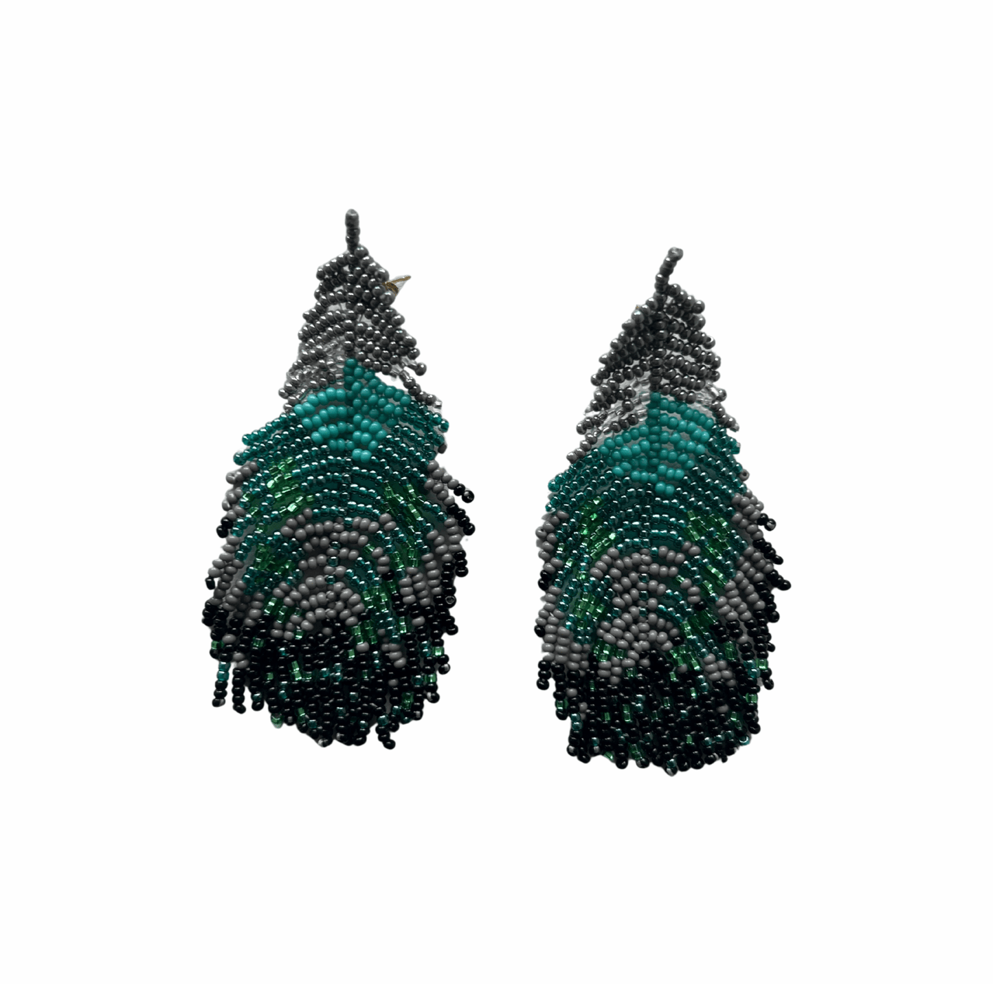 M-meraki Handicrafts Accessories Fashionable beaded Feathers earrings - Long (Green/Gray/Black)