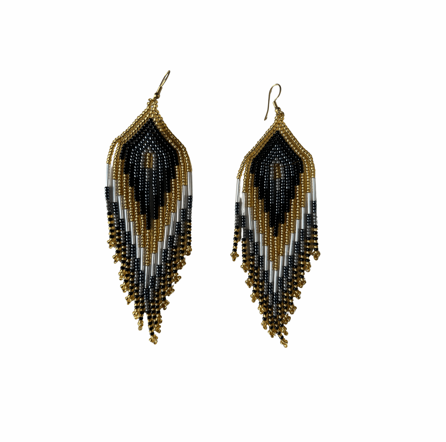 M-meraki Handicrafts Accessories Fashionable beaded woman earrings - Long (White/ Black/Gold)