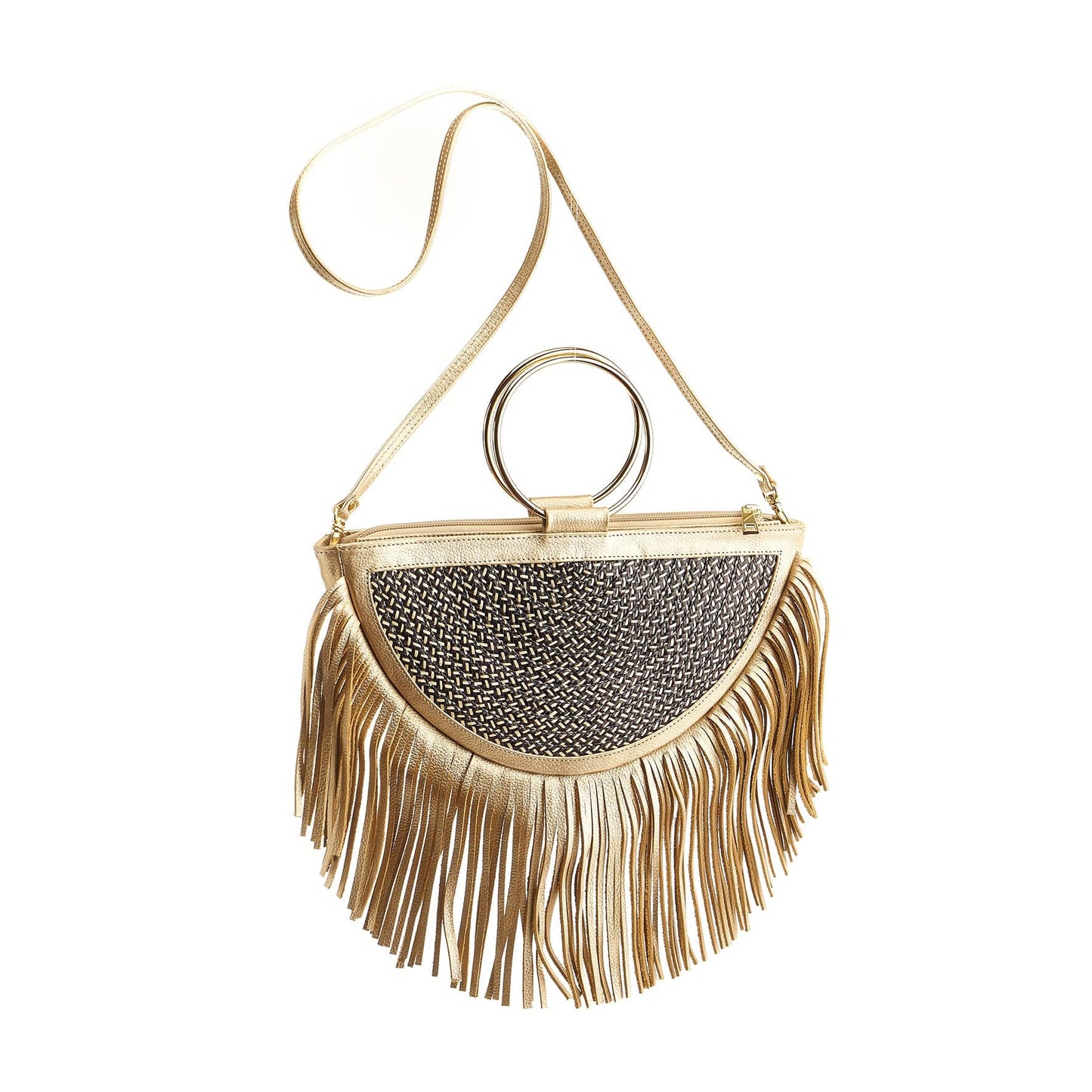 M-meraki Handicrafts Fandangera handbag - Gold (Leather/ Arrow Cana)