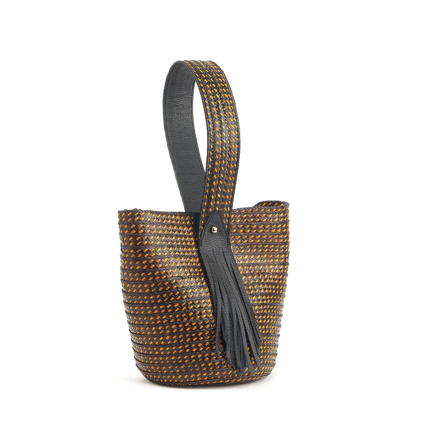 M-meraki Handicrafts Handmade handbag - Solstice - Brown (Leather/ Arrow Cana/hammock strap) - multifunctional