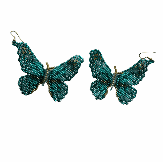 M-meraki Handicrafts Accessories Fashionable beaded butterfly earrings  - Big (Green)