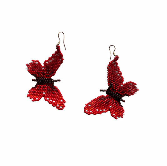 M-meraki Handicrafts Accessories Fashionable beaded butterfly earrings  - Small (Red)