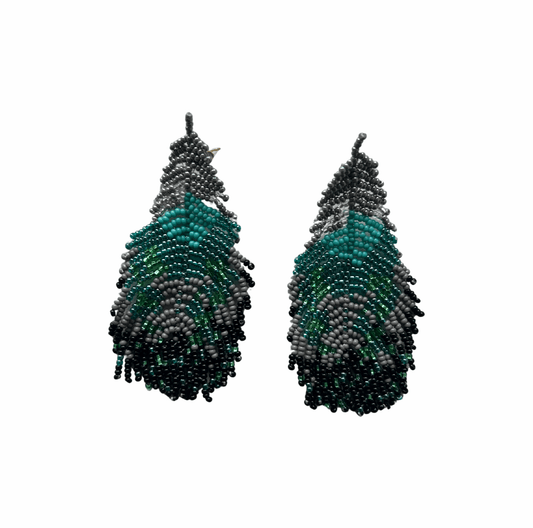 M-meraki Handicrafts Accessories Fashionable beaded Feathers earrings  - Long (Green/Gray/Black)