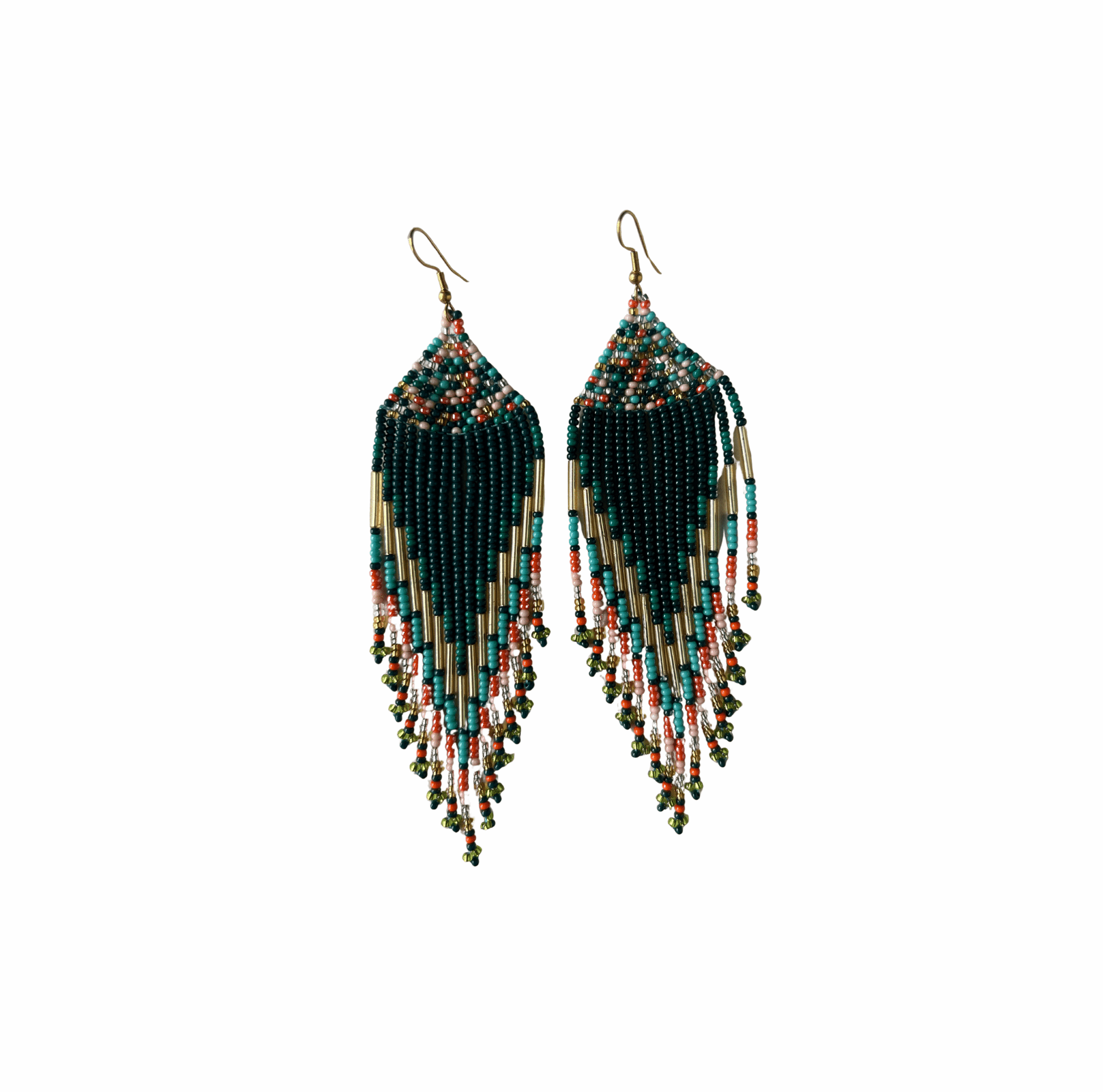 M-meraki Handicrafts Accessories Fashionable beaded rain earrings -Medium (Pink/Green)