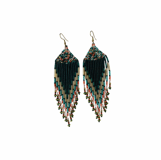 M-meraki Handicrafts Accessories Fashionable beaded rain earrings -Medium (Pink/Green)