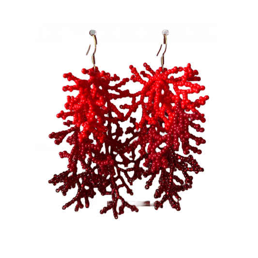 M-meraki Handicrafts Accessories Fashionable beaded root earrings  - Long (Red)