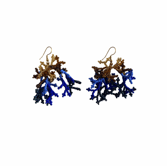 M-meraki Handicrafts Accessories Fashionable beaded root earrings  - Small (Blue/Brown)