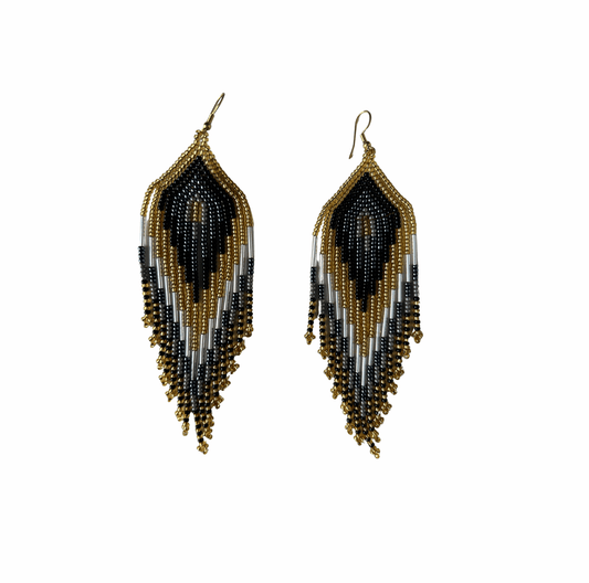 M-meraki Handicrafts Accessories Fashionable beaded woman earrings - Long (White/ Black/Gold)