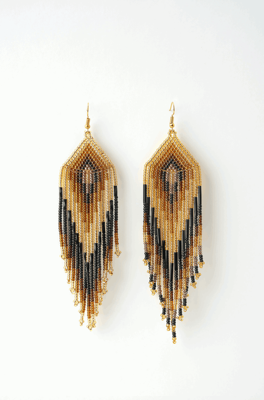 M-meraki Handicrafts Accessories Handmade jewelry - Fashionable beaded earrings -  Long (Black-Gold)