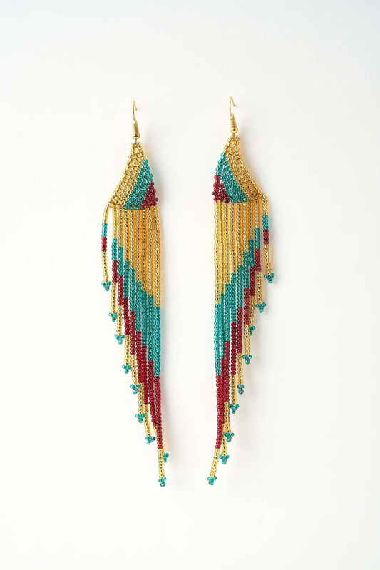 M-meraki Handicrafts Accessories -Handmade jewelry - Fashionable beaded earrings -  Long (Guacamaya)-pair