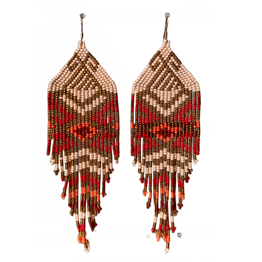 M-meraki Handicrafts Accessories Handmade jewelry - Fashionable beaded earrings - woman belly - Long (Pink/Red)