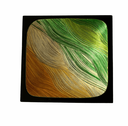M-meraki Handicrafts Decorative Tamo Tray (Green/Gold/Orange)-small-front