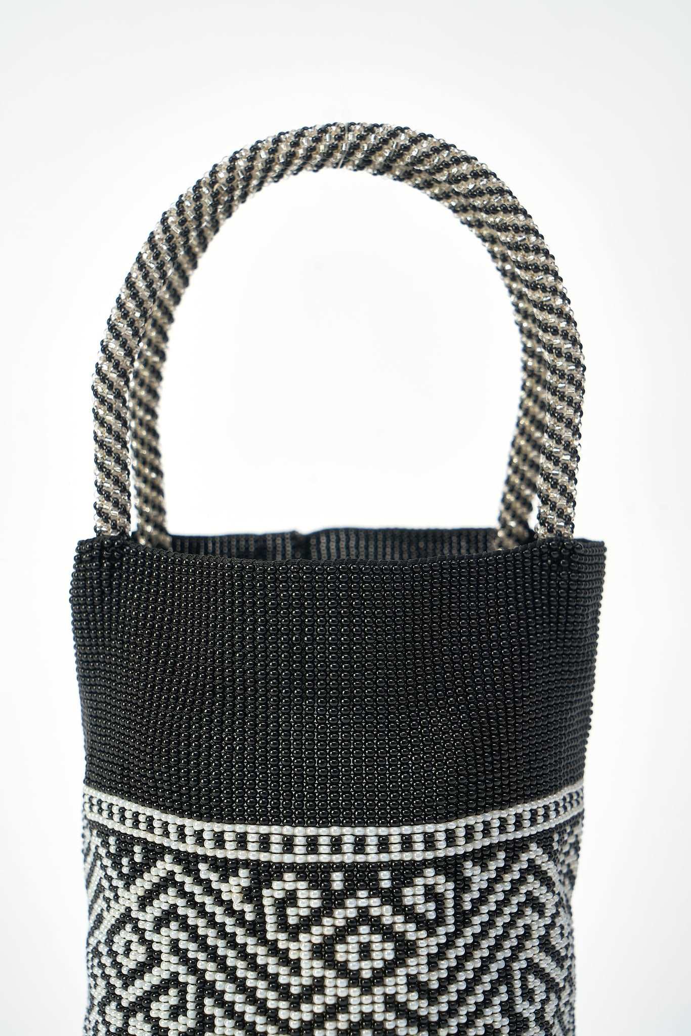 M-meraki Handicrafts Handmade accesories - Beaded Handbag / Fashionable /Purse (black -white)/strap