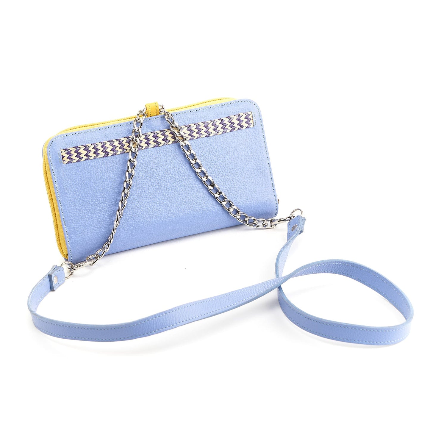 M-meraki Handicrafts Handmade accesories- leather purse - Cataleya - Blue (caña flecha)/strap