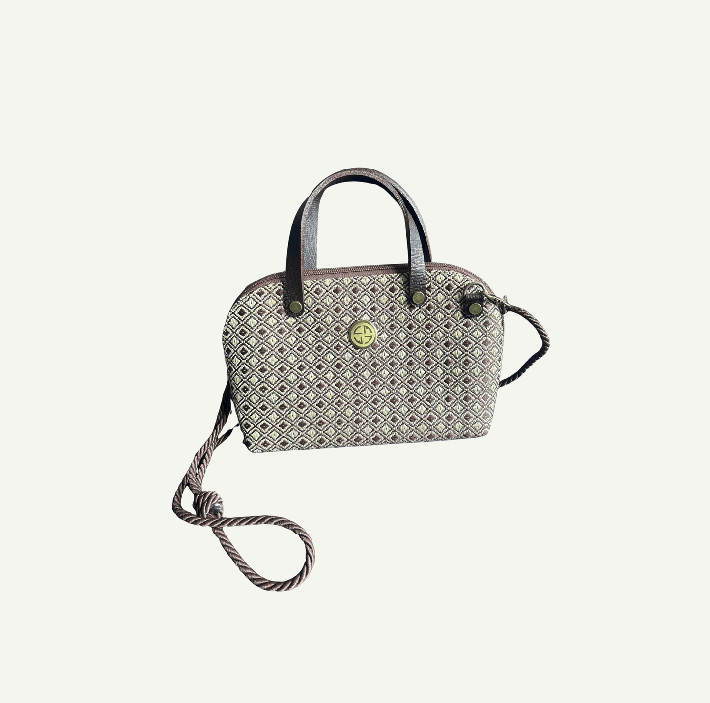 M-meraki Handicrafts Handmade Bag - Leather - artisanal fibers - Beige -brown- Strap adjustable