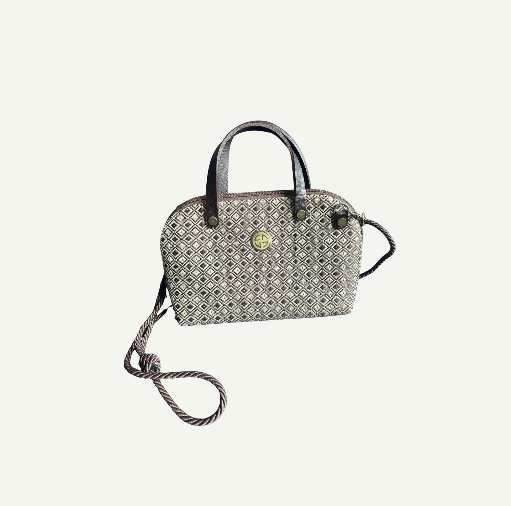 M-meraki Handicrafts Handmade Bag - Leather - artisanal fibers - Beige -brown- Strap adjustable