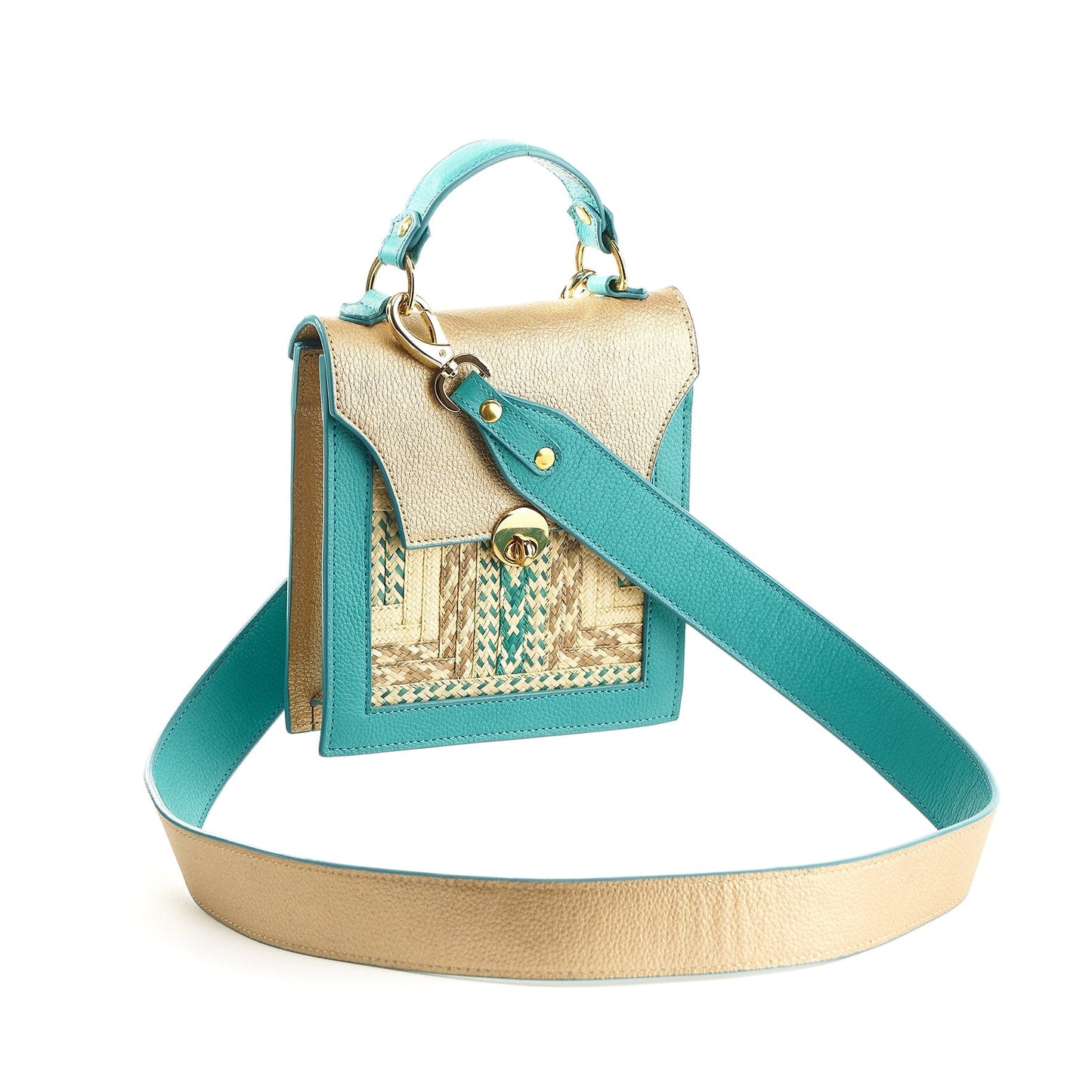 M-meraki Handicrafts Handmade handbag - Creation - Gold-blue (Leather/ Arrow Cana)