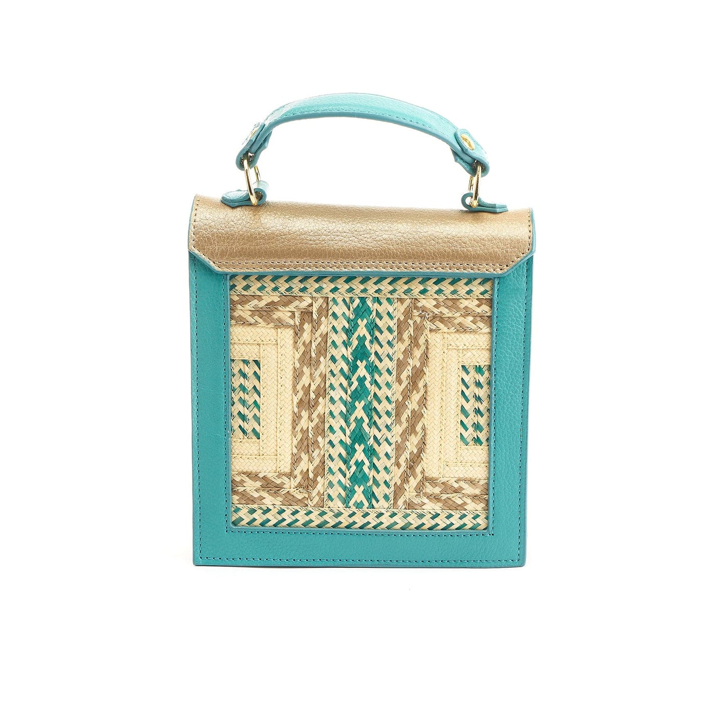 M-meraki Handicrafts Handmade handbag - Creation - Gold-blue (Leather/ Arrow Cana)/back