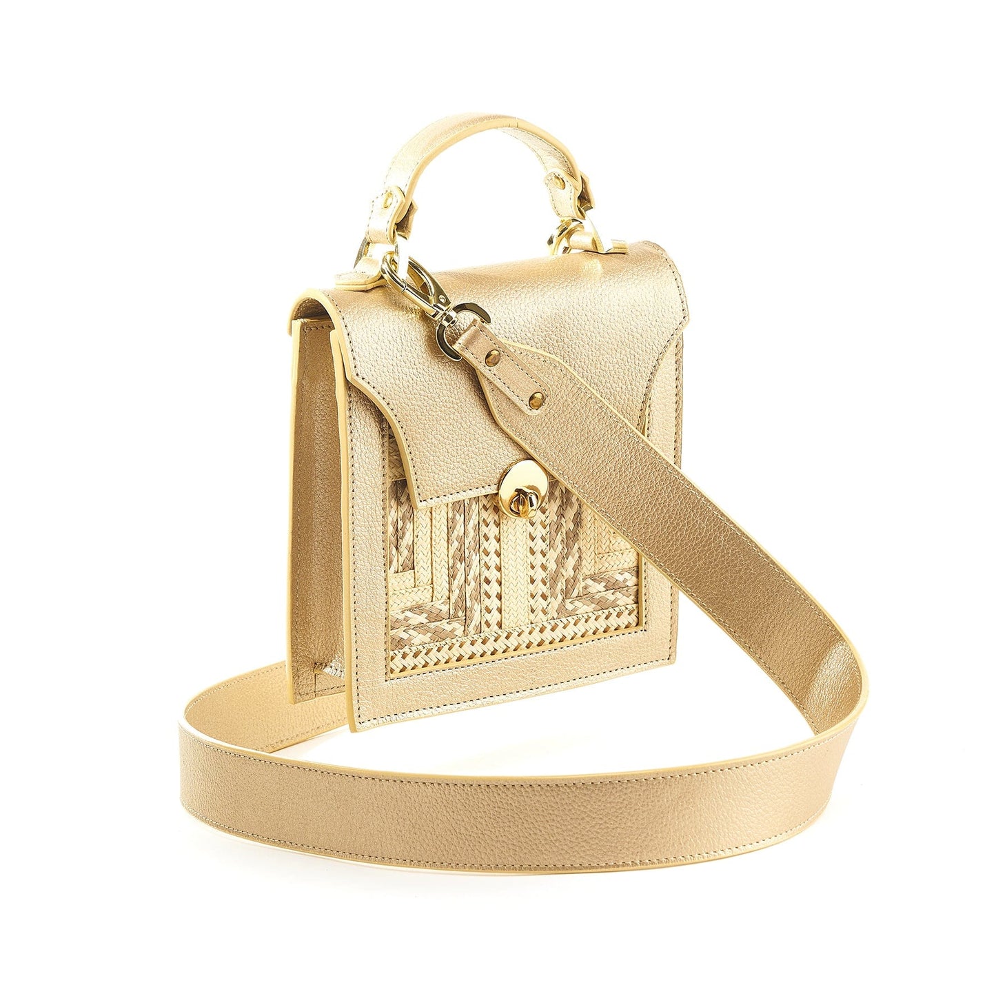 M-meraki Handicrafts- Handmade handbag - Creation - Gold (Leather/ Arrow Cana)-strap