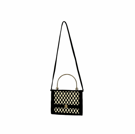 M-meraki Handicrafts Handmade handbag - Elvira - Black -White (Arrow Cana)