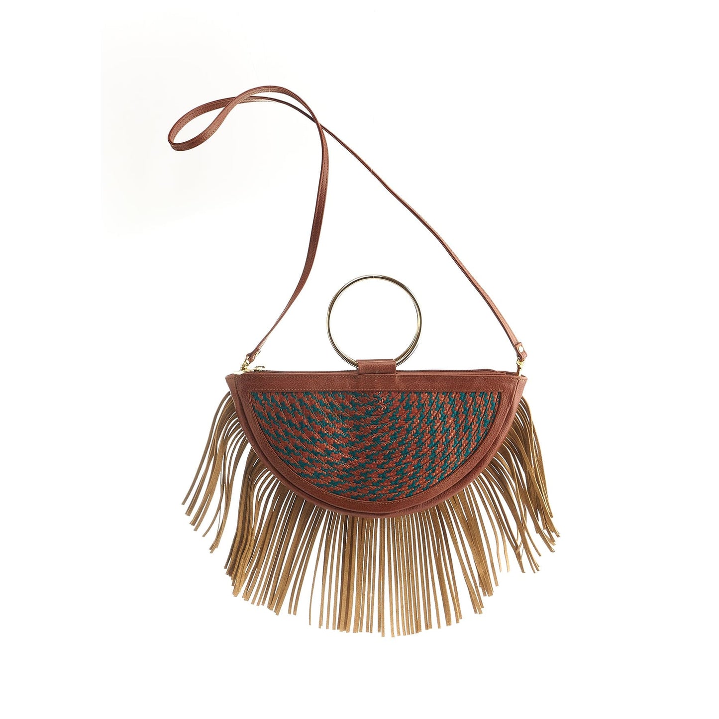 M-meraki Handicrafts - Handmade handbag - Fandangera  - Brown (Leather/ Arrow Cana)-strap