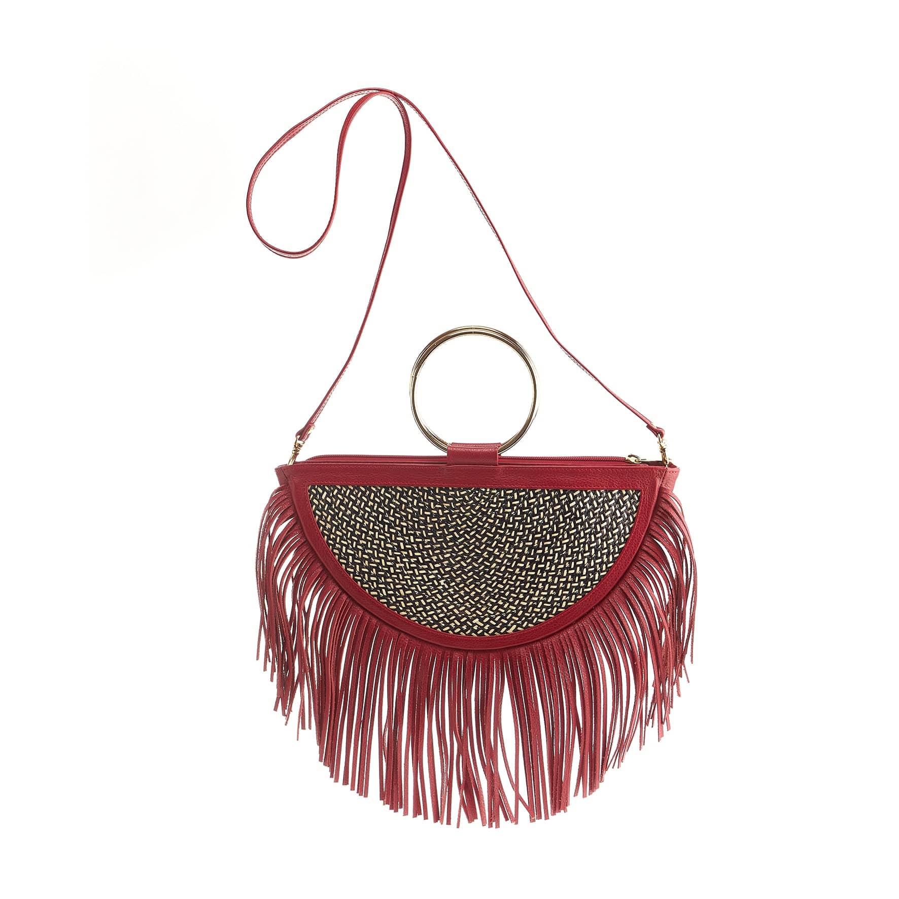 M-meraki Handicrafts - Handmade handbag - Fandangera  - Red (Leather/ Arrow Cana)-strapfront