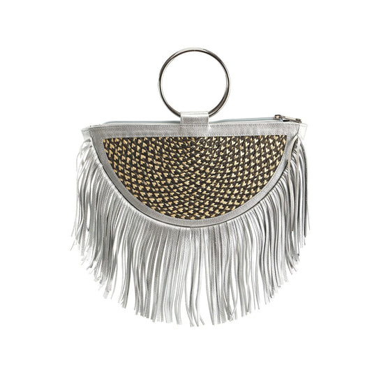 M-meraki Handicrafts Handmade handbag - Fandangera - Silver (Leather/ Arrow Cana)