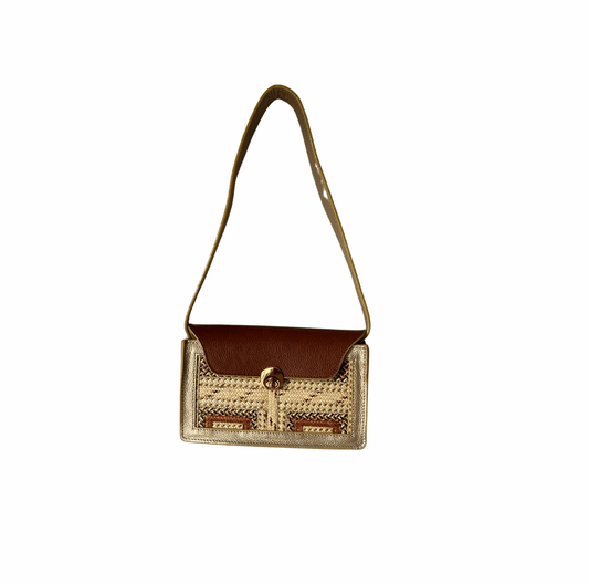 M-meraki Handicrafts Handmade handbag - Party - Gold-brown (Leather/ Arrow Cana)