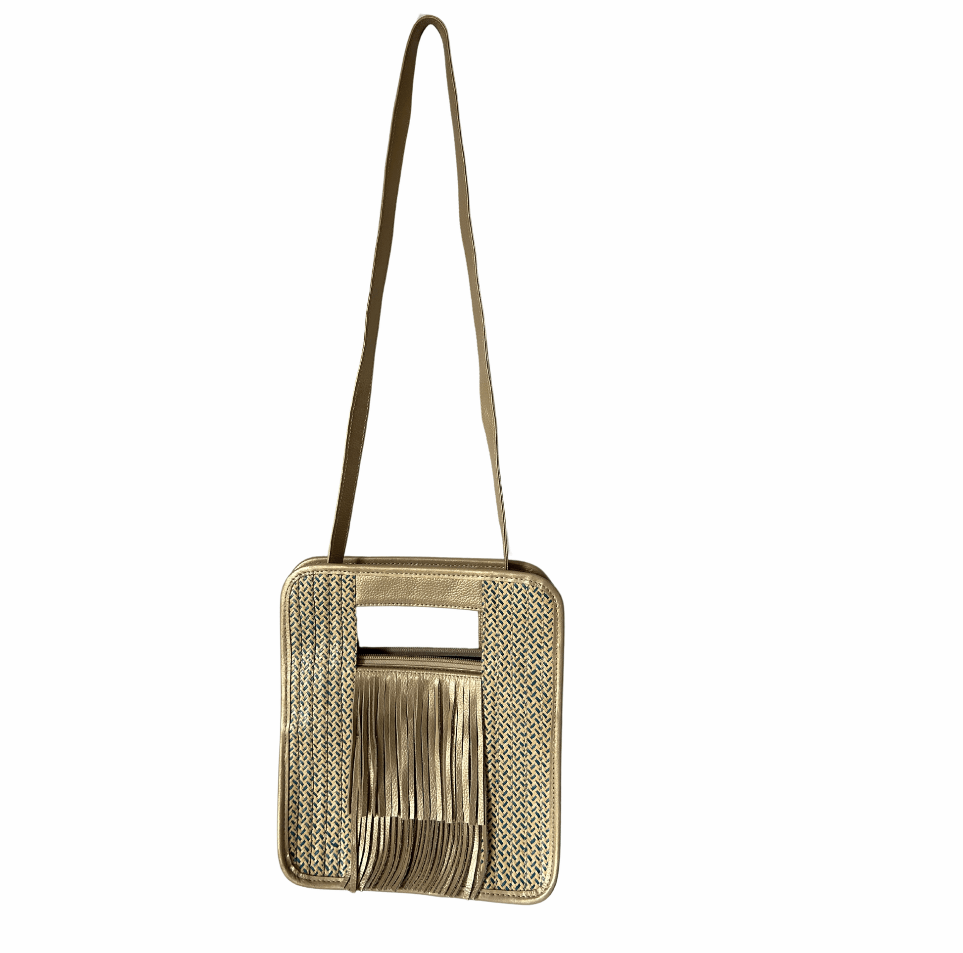 M-meraki Handicrafts Handmade handbag - Plenitud - Gold (Leather/ Arrow Cana)