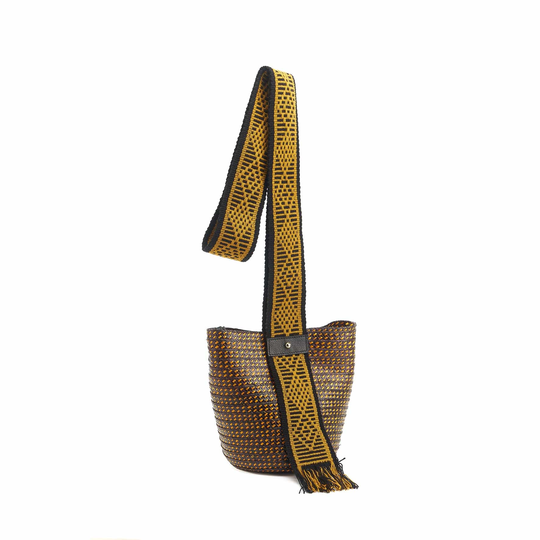 M-meraki Handicrafts Handmade handbag - Solstice  - Brown (Leather/ Arrow Cana/hammock strap) - multifunctional