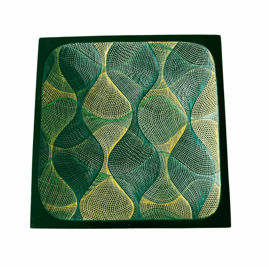 M-meraki Handicrafts Handmade home decor - Decorative Tamo Tray (Green/Gold)-front