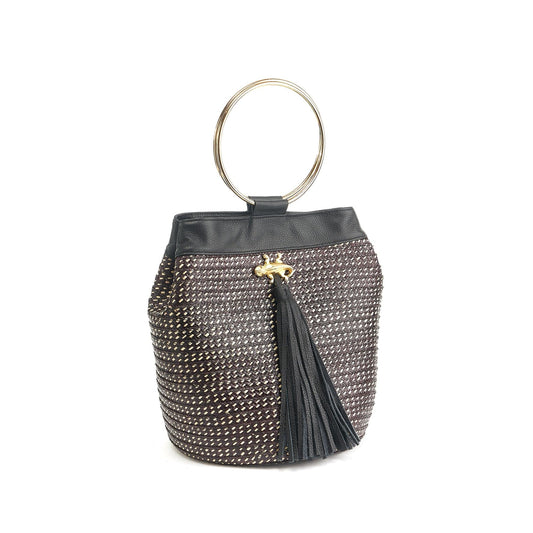M-meraki Handicrafts Niña Ana handbag  - Black (Leather/ Arrow Cana)-front
