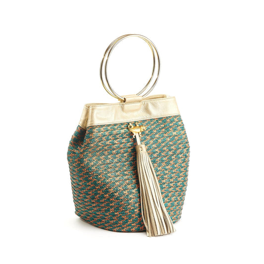 M-meraki Handicrafts Niña Ana handbag  -  Gold / Green (Leather/ Arrow Cana)