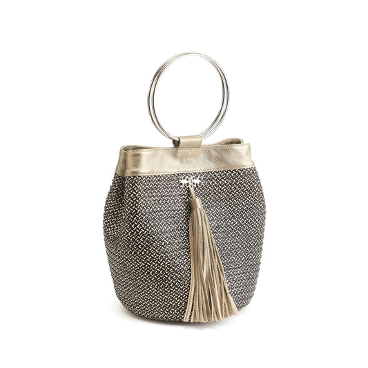 M-meraki Handicrafts Niña Ana handbag  -  Grey (Leather/ Arrow Cana)-front